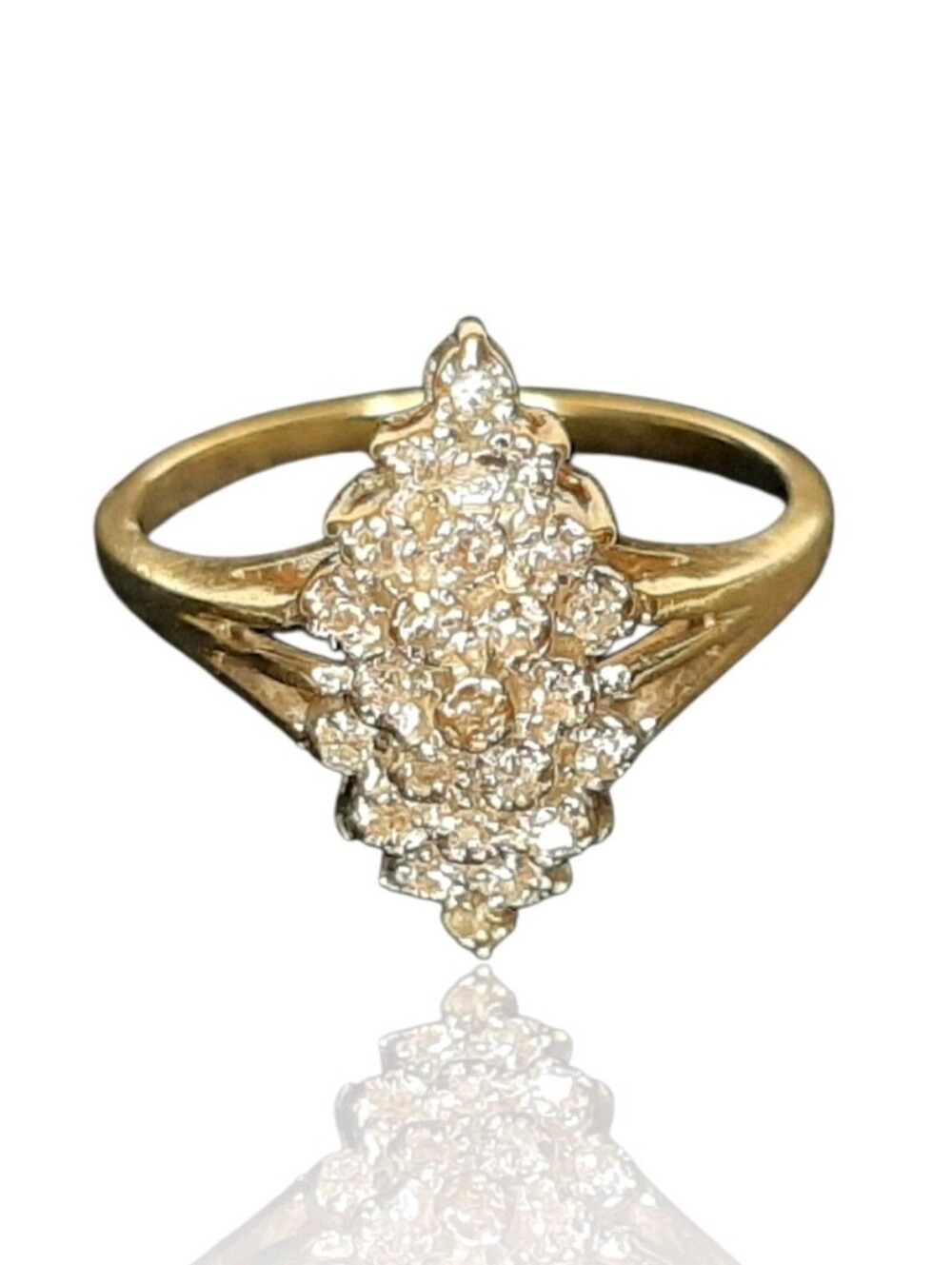 Vintage STR 10K Gold Ring Cluster Diamond Ring Size 6.5 Elegant Paving 2.3 G